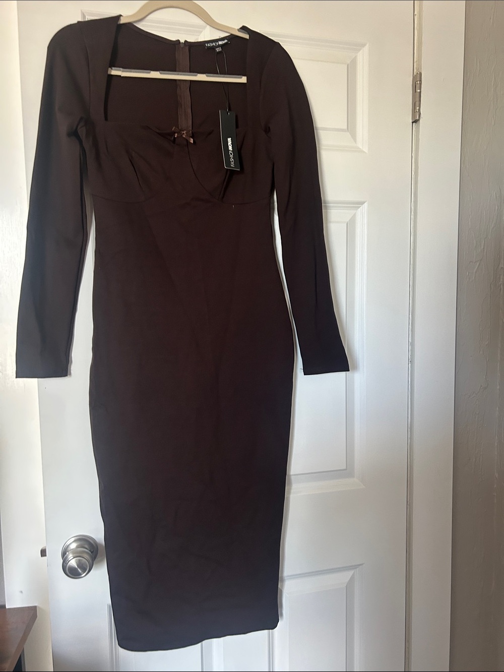 Fashion Nova Chocolate Brown Long-Sleeve Midi Dress